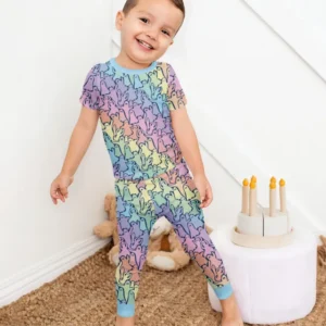 Pastel Rainbow Ghost Halloween Bamboo Two Piece Short Sleeve Pajama Set