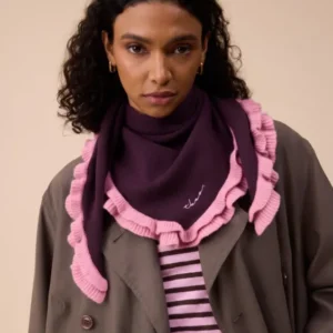Merino Wool Triangle Scarf in Fig Double Ruffle