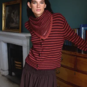 Merino Wool Triangle Scarf in Berry Stripe