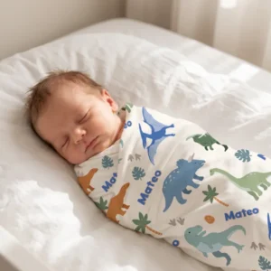 Personalized Little Fossil Neutral Bamboo Swaddle Blanket