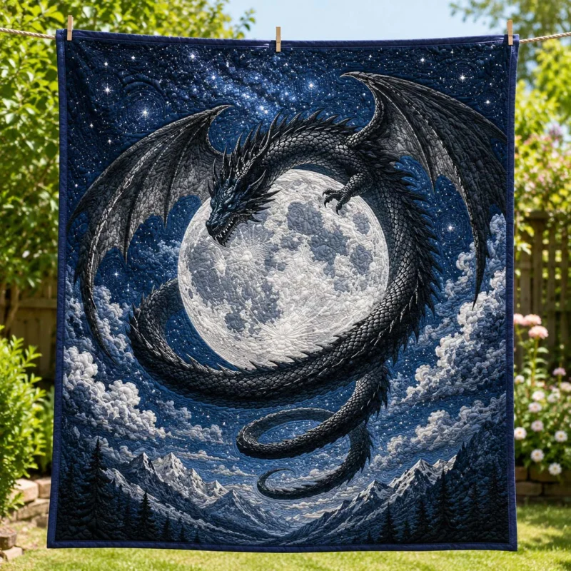 Midnight Dragon Full Moon Bamboo Quilt Blanket