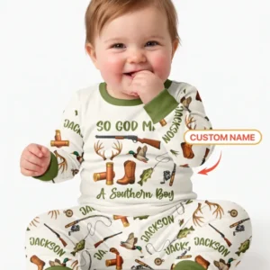 So God Made A Southern Boy Custom Name Bamboo Two Piece Long Sleeve Pajama Set