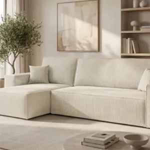 Designer Ecksofa Lunaro Mini mit Schlaf- und Klappfunktion in Cord