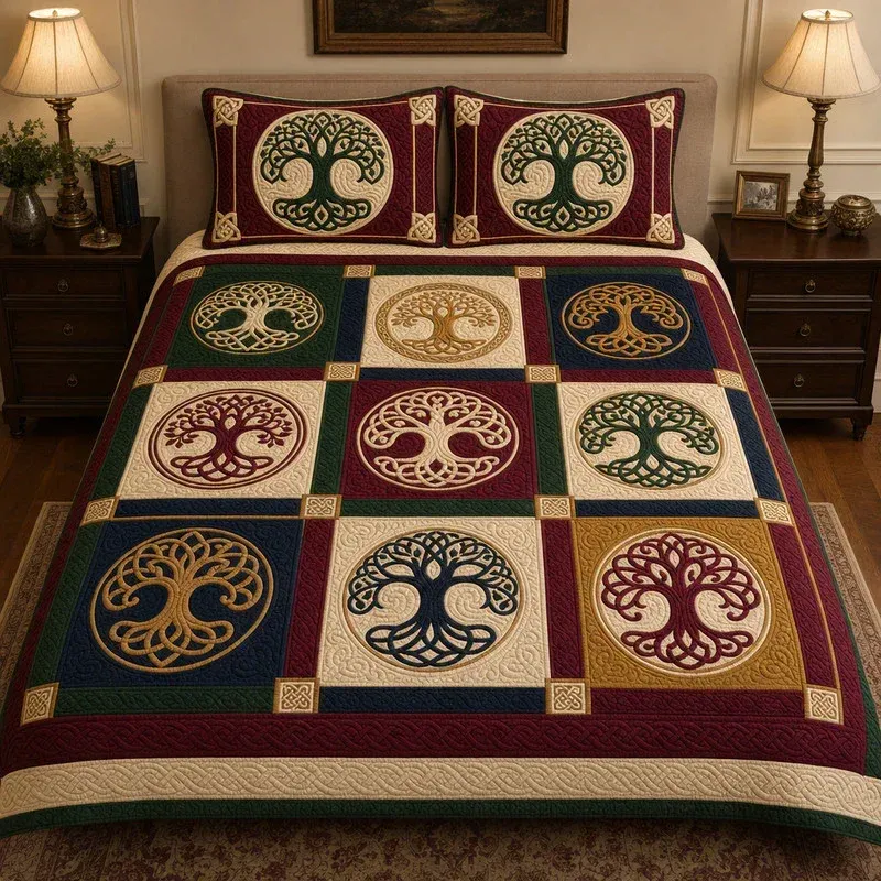 Mosaic Celtic Tree Bamboo Quilt Bedding Set
