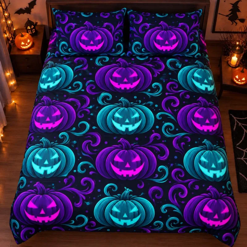 Neon Pumpkin Glow Bamboo Bedding Set