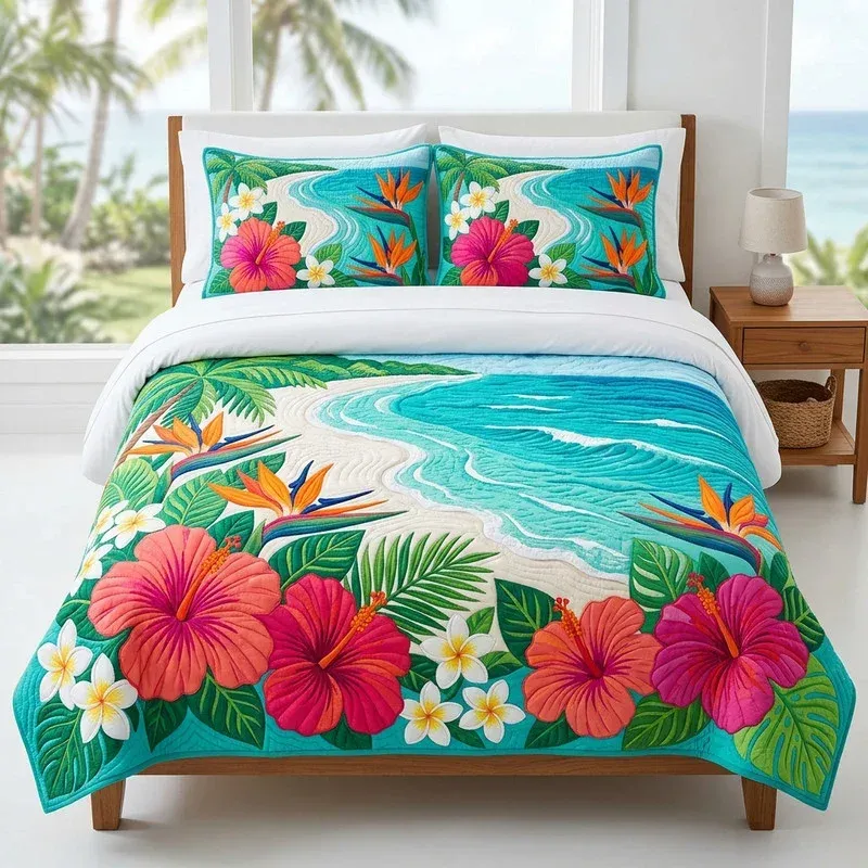 Ocean Tide Tropical Bamboo Quilt Bedding Set