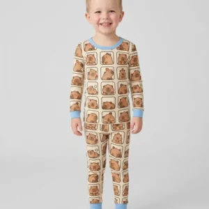 Cute Capy Faces Bamboo Two Piece Long Sleeve Pajama Set