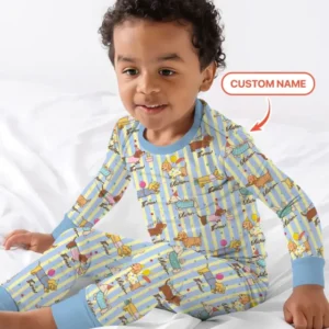 Custom Name Birthday Dachshund Bamboo Two Piece Long Sleeve Pajama Set