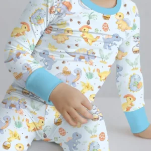 Dino Easter Bamboo Two Piece Long Sleeve Pajama Set