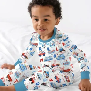 Patriotic Construction Bamboo Two Piece Long Sleeve Pajama Set