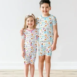 First Communion Bamboo Two Piece Short Sleeve Shorts Pajama Set