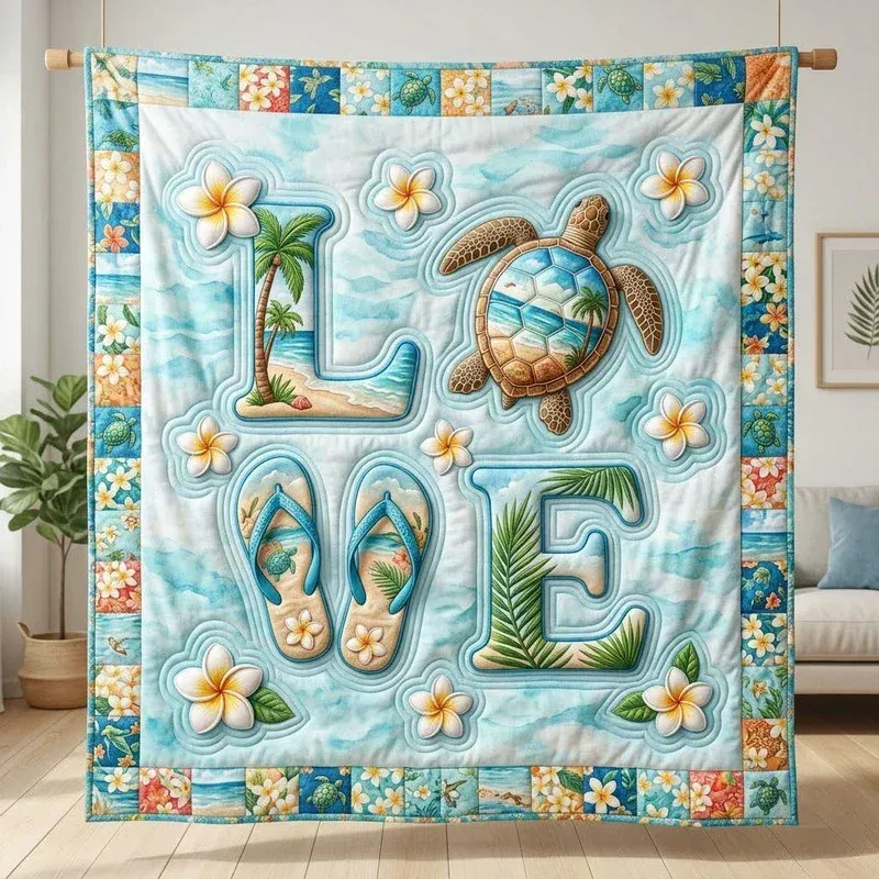 Palm Breeze Love Bamboo Quilt Blanket
