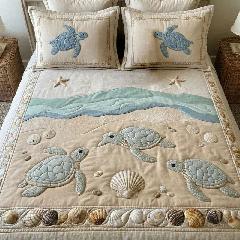 Pastel Surf Horizon Bamboo Quilt Bedding Set