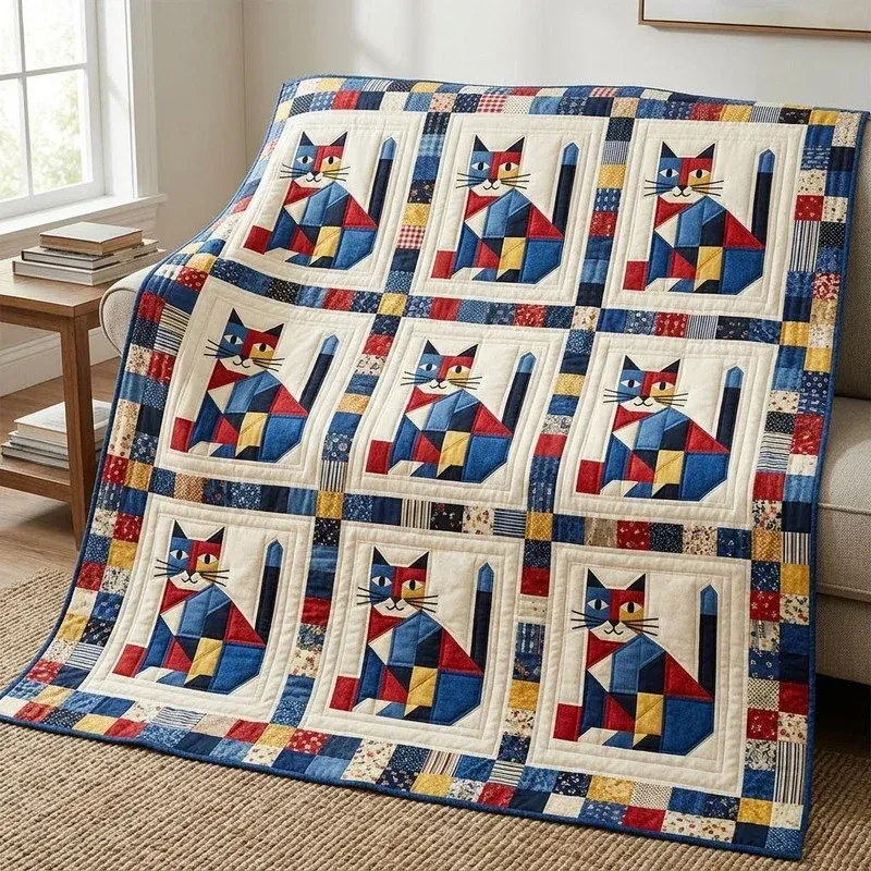 Patchwork Cat Bamboo Quilt Blanket