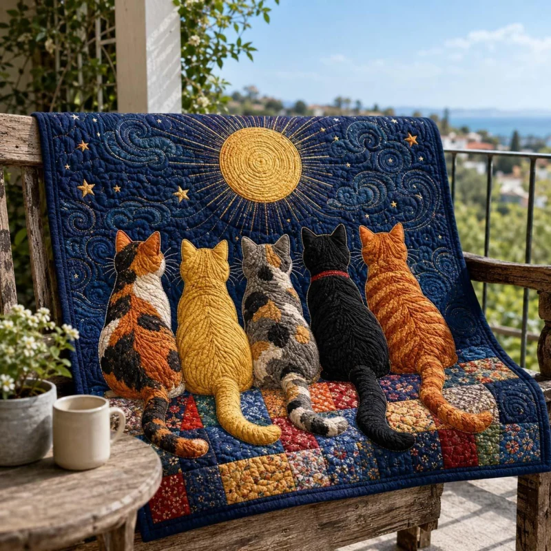 Peaceful Cat Retreat Bamboo Quilt Blanket
