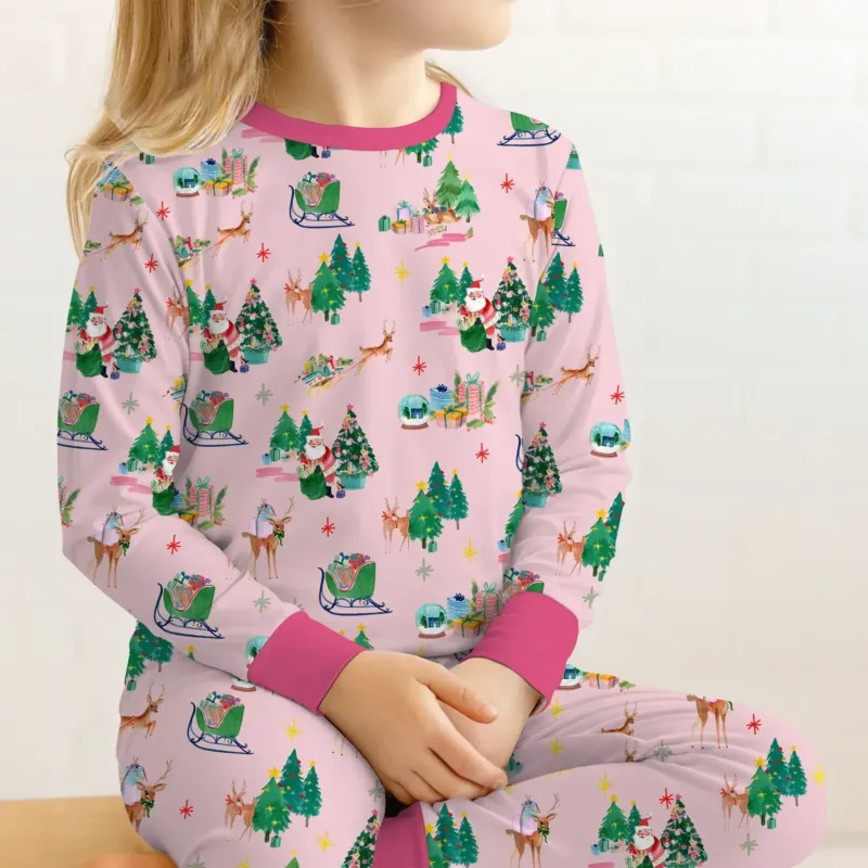 Jolly Forest Christmas Family Matching Bamboo Two Piece Long Sleeve Pajama Set