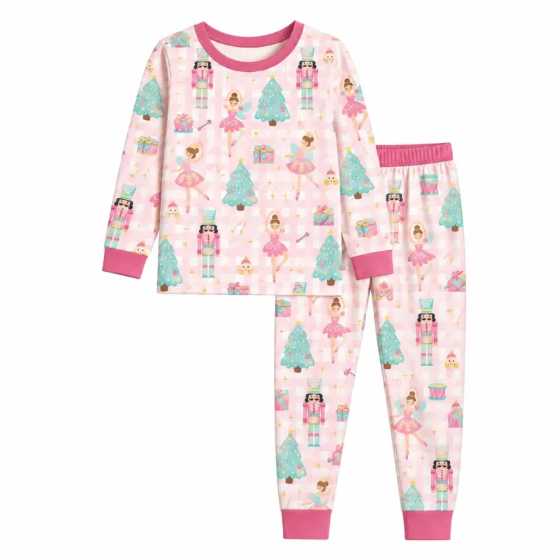 Pink Nutcracker Ballerina Christmas Bamboo Two Piece Long Sleeve Pajama Set – Bild 2