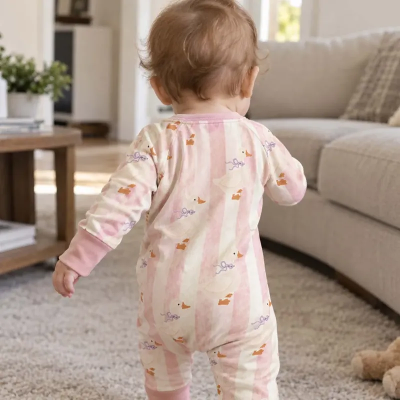 Pink Striped Bow Ducks Bamboo Convertible Zippy