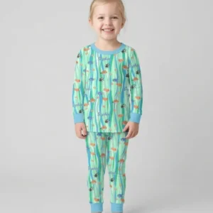 Custom Name Summer Beach Bamboo Two Piece Long Sleeve Pajama Set