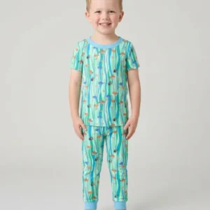 Custom Name Summer Beach Bamboo Two Piece Short Sleeve Pajama Set