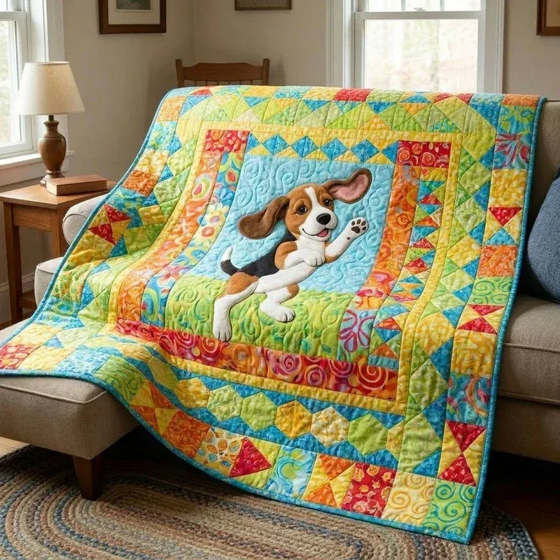 Playful Beagle Bamboo Quilt Blanket