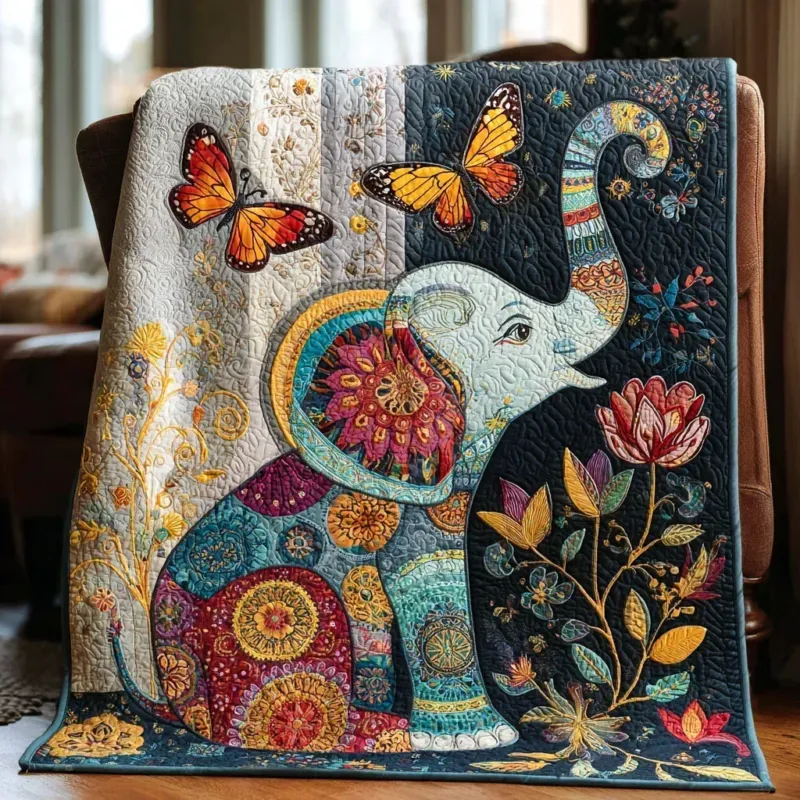 Playful Pachyderm Bamboo Quilt Blanket