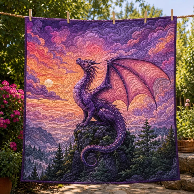 Purple Dragon Sunset Mountain Bamboo Quilt Blanket