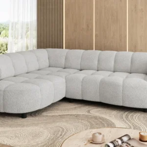 Designer Ecksofa Olivia Mini in Teddy Bouclé mit elektrischer Sitzerweiterung