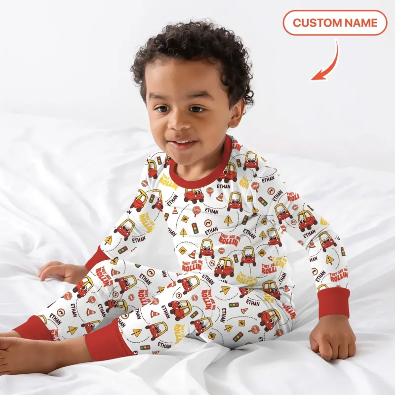 Custom Name They See Me Roliin' Two Piece Long Sleeve Pajama Set , Custom Name They See Me Roliin' Two Piece Long Sleeve Pajama Set - 12-18M