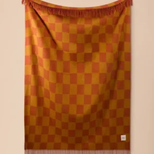 Recycled Wool Blanket in Mustard and Orange Checkerboard