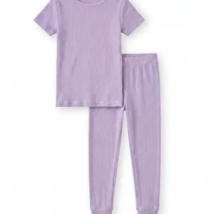 Lavender Ribbed Bamboo Two Piece Short Sleeve Pajama Set