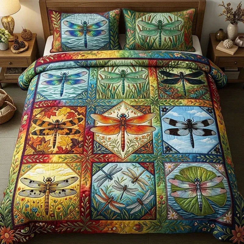 Rustic Dragonfly Bamboo Quilt Bedding Set