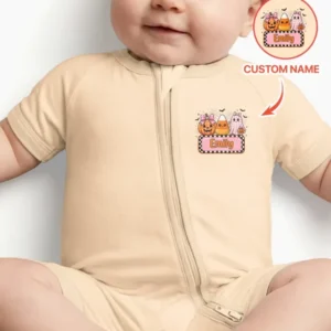 Personalized Spooky Baby Pink Halloween Bamboo Shorty Zippy