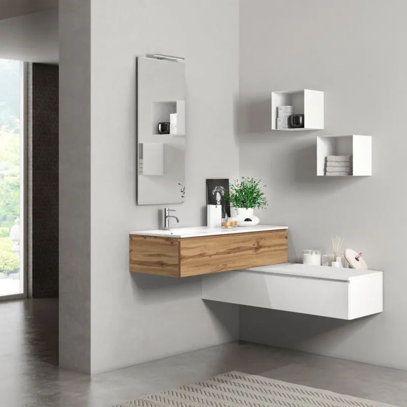 Composizione vasca SX YOKA-07 quercia/bianco