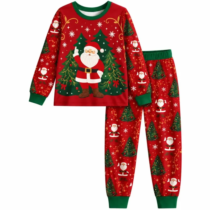 Santa Christmas Tree Holiday Bamboo Two Piece Long Sleeve Pajama Set – Bild 2