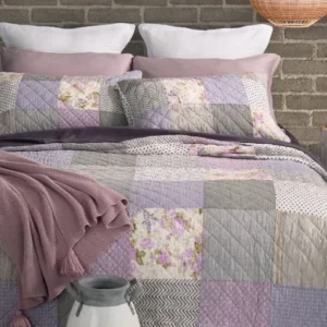 Théoline Lilac Patchwork Quilt Set with Shams
