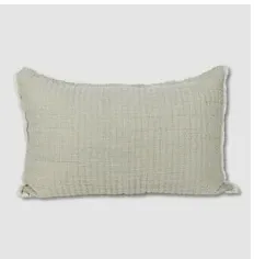 Kantha Overstitch Green Rectangle Pillow 16"x24"
