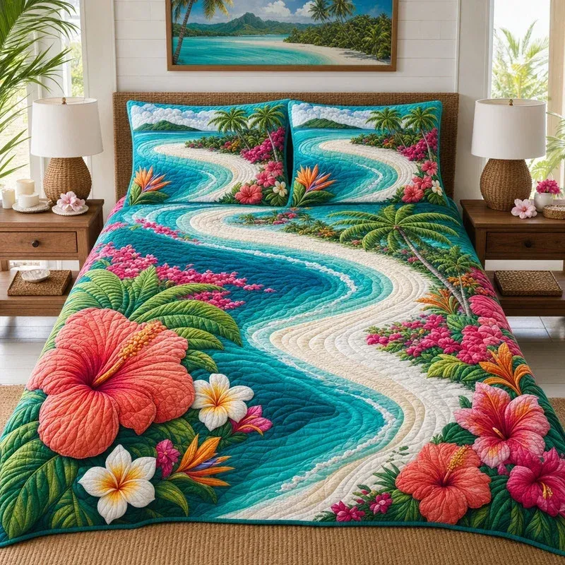 Sea Floral Coastal Bamboo Quilt Bedding Set
