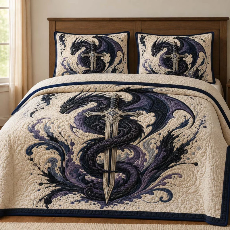 Shadow Dragon Gothic Sword Bamboo Quilt Bedding Set