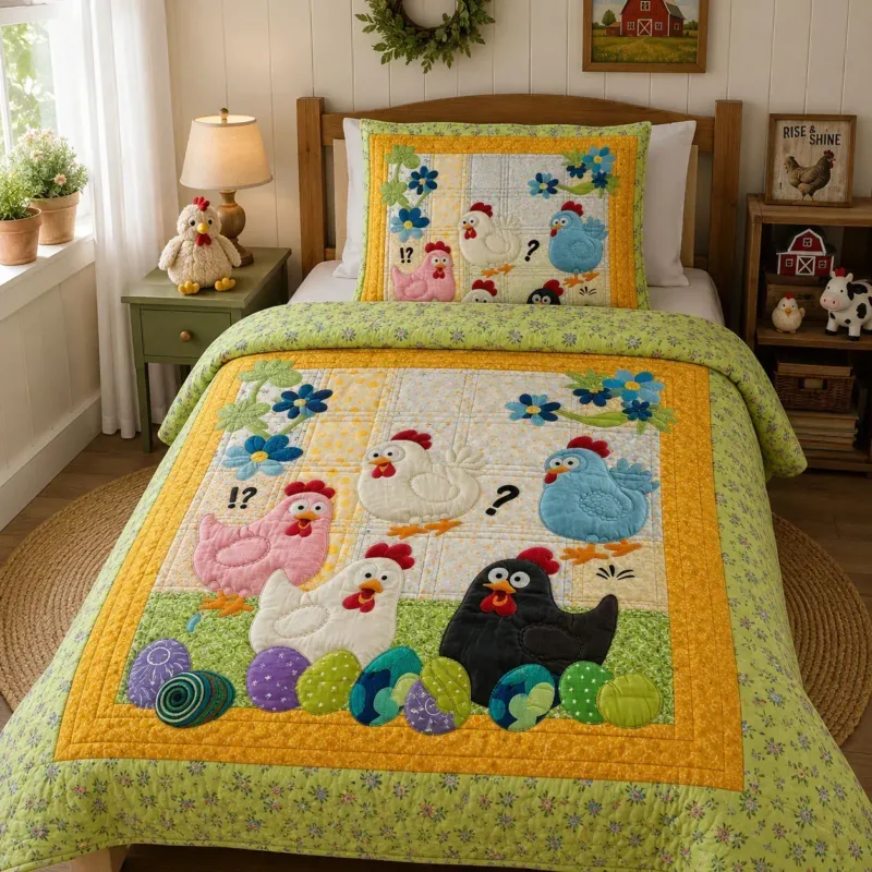 Silly Hen Bamboo Quilt Bedding Set