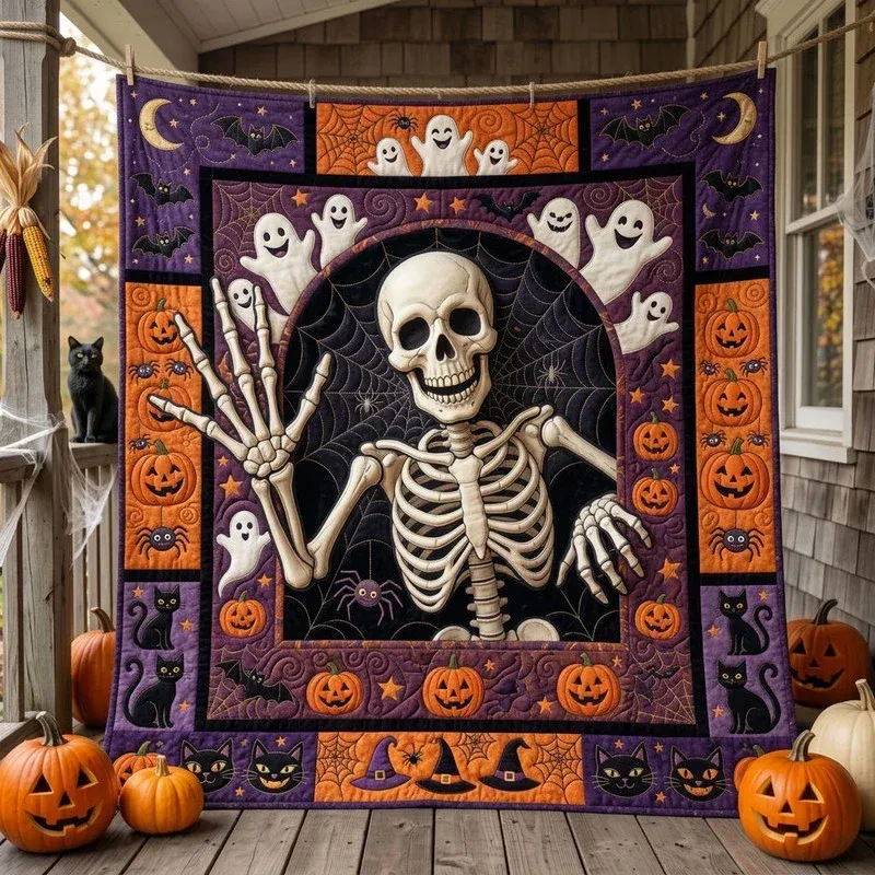 Spooky Bones Carnival Bamboo Quilt Blanket