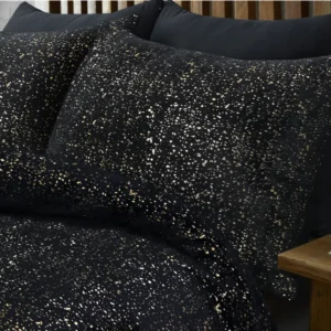 Bettwäsche Set Bettbezug und Kissen - Glamour Flanell Spparkle Folie Schwarz