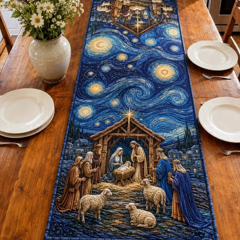 Starry Christmas Manger Quilt Table Runner