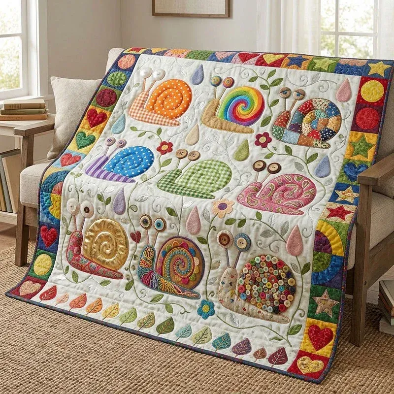 Sunny Snail Garden Bamboo Quilt Blanket
