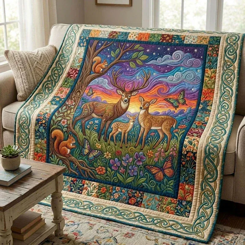 Sunset Stag Horizon Bamboo Quilt Blanket