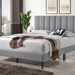 T2107 Platform Bed – No Box Spring Needed, Grey Velvet Queen/King LINEN GREY