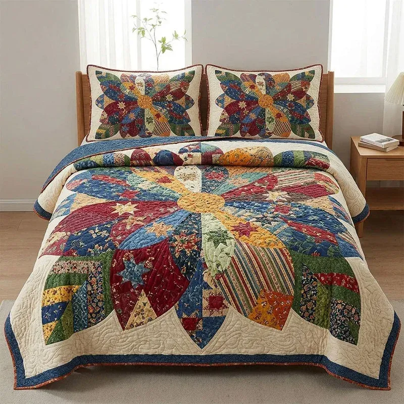 Traditional Patchwork Bamboo Quilt Bedding Set