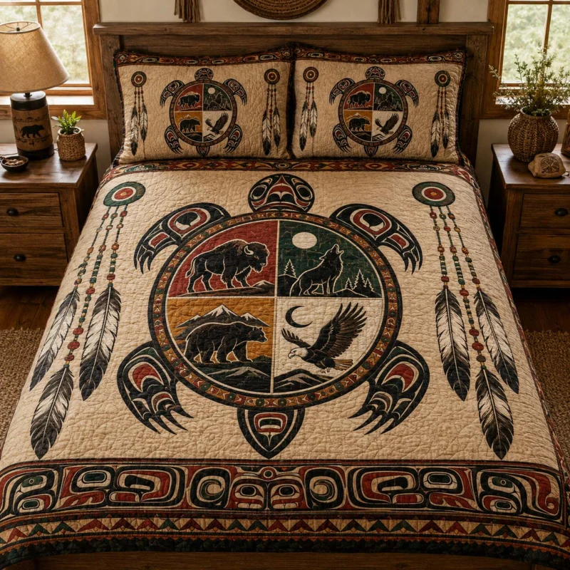 Tribal Turtle Spirits Bamboo Quilt Bedding Set