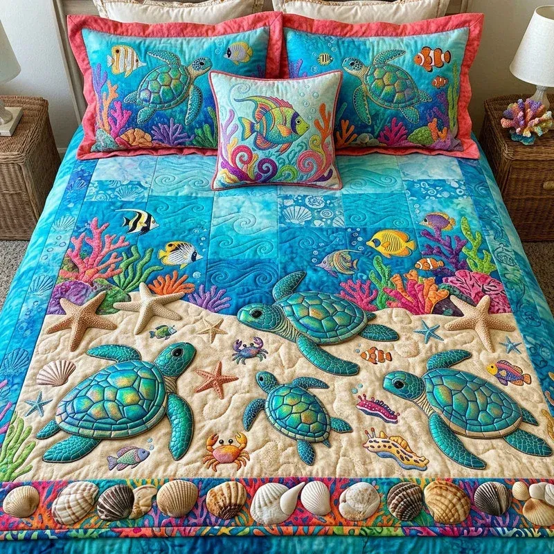 Tropical Coral Sanctuary Bamboo Quilt Bedding Set