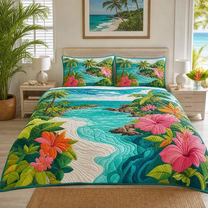 Turquoise Pass Coastal Bamboo Quilt Bedding Set
